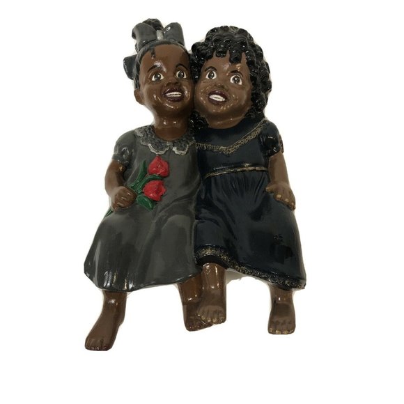 Accents Ceramic Shelf Figurines 2 Girls Sitting On Shelf Edge Holding